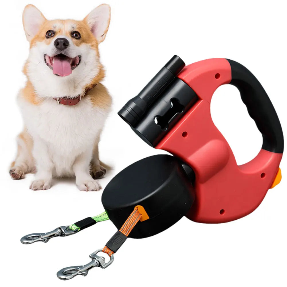 Double Headed Dog Leash Traction Rope 360 Degree Swivel Dual Pet Leash Retractable Dog Leash for Small Medium Dogs