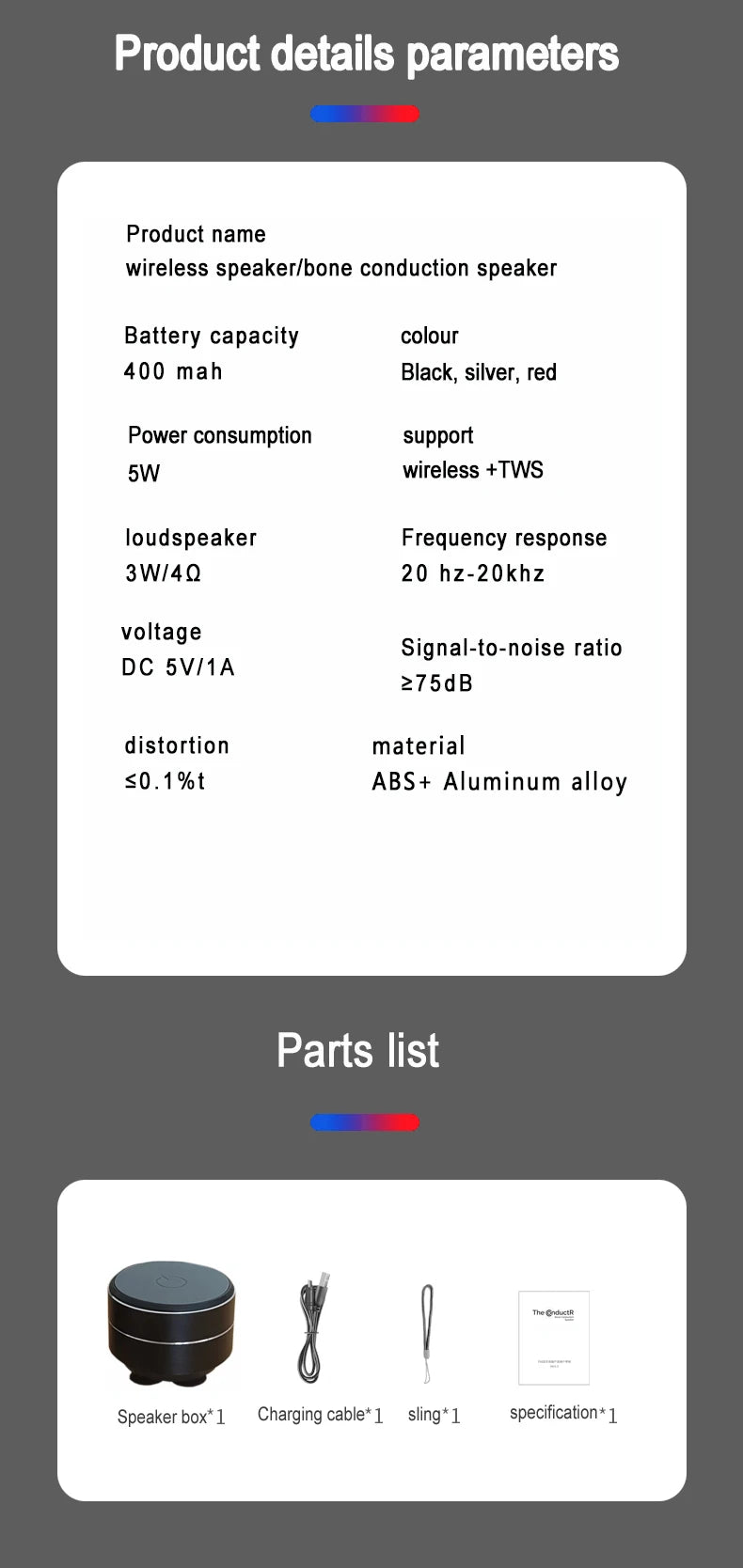 Bone conduction wireless speaker - sucker mount, TWS hi-fi sound enhanced bass, wearable loop, resonance features dynamic audio