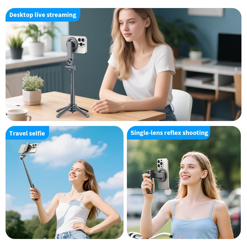 Mini Pocket Selfie Stick Magnetic Phone Holder Adjustable Angle With Detachable Bluetooth for iphone Mobile Phone Shooting