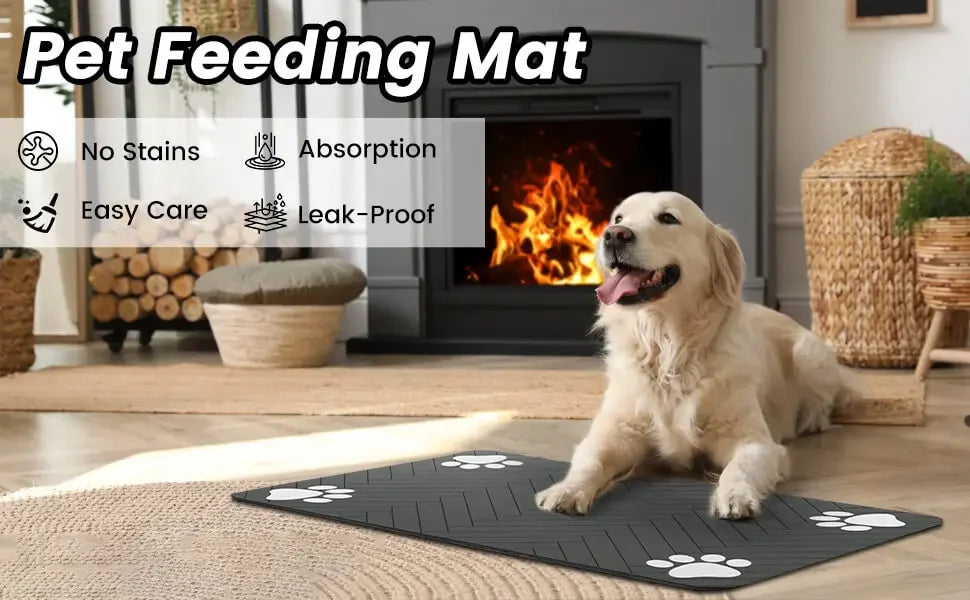 Absorbent Pet Feeding Mat – Waterproof Placemat for Cats & Dogs, Quick-Dry Rubber Backing (S, M, L)