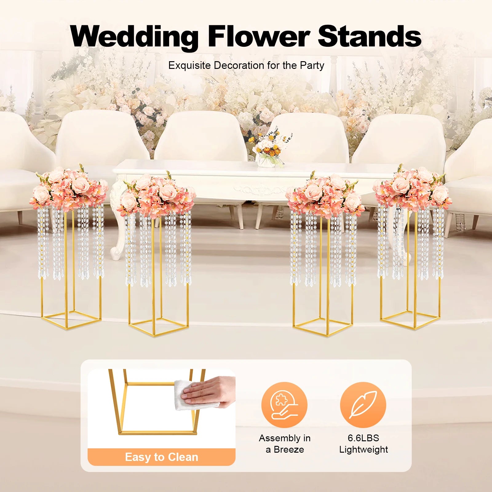 4PCS Gold Wedding Flower Stands – 60cm